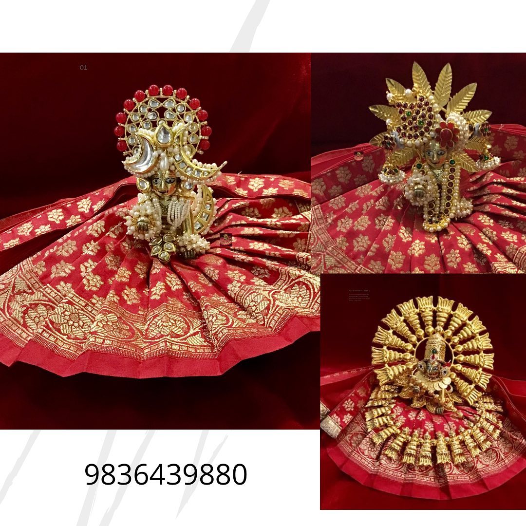 Deity Poshak and Shringar Gallery, a poshak & shringar piece associated in the caption with Radha Krishna, Krishna, shown in a 11-image Instagram carousel. Image 2 of 11.