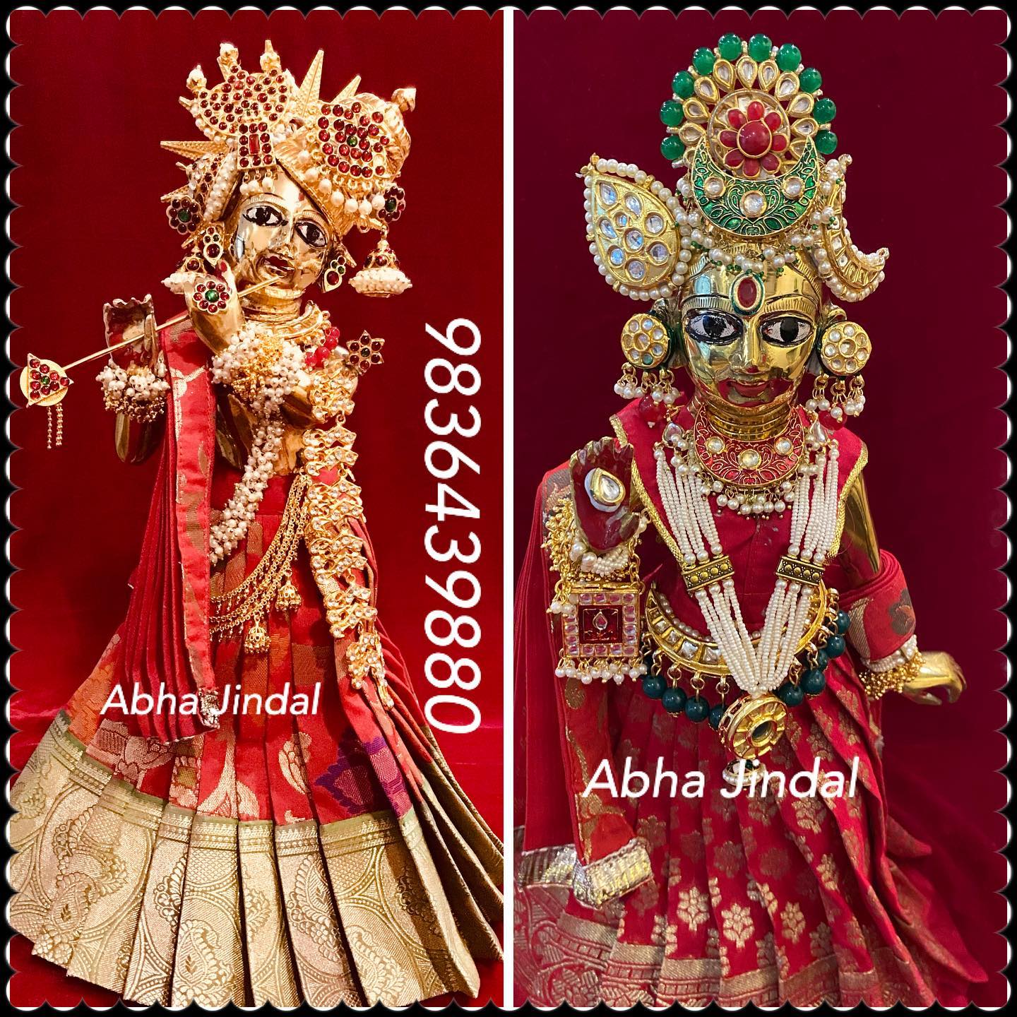 Deity Poshak and Shringar Gallery, a poshak & shringar piece associated in the caption with Radha Krishna, Krishna, shown in a 11-image Instagram carousel. Image 5 of 11.
